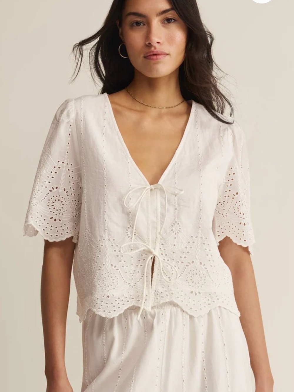 Z Supply Oceanside White Eyelet Tie-Front Blouse